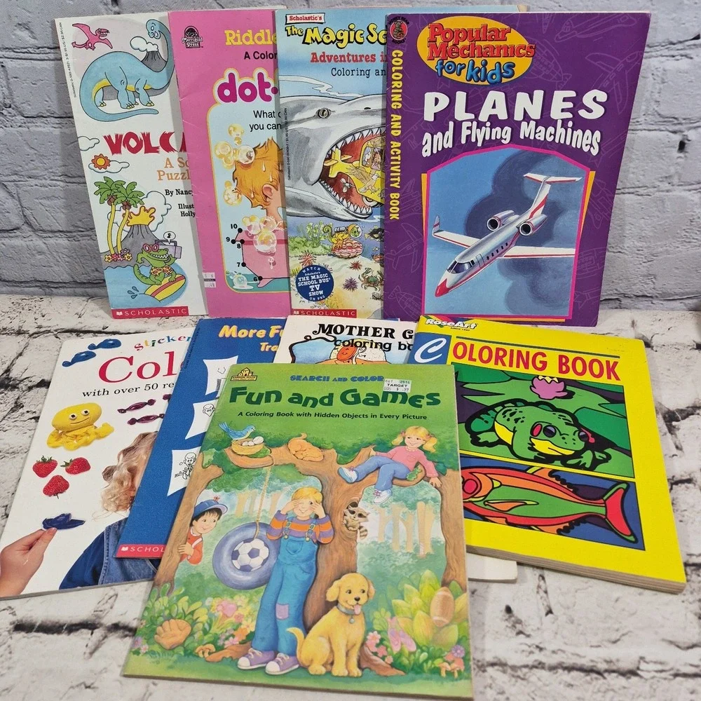 Lot Of 9 Activity Sticker Coloring Books Magic School Bus Volcanos Dot To Dot